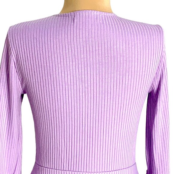 Urban Outfitters Lilac Ribbed  Skater Dress Fluted Bell 3/4 Sleeve Fit & Flare - Picture 7 of 11